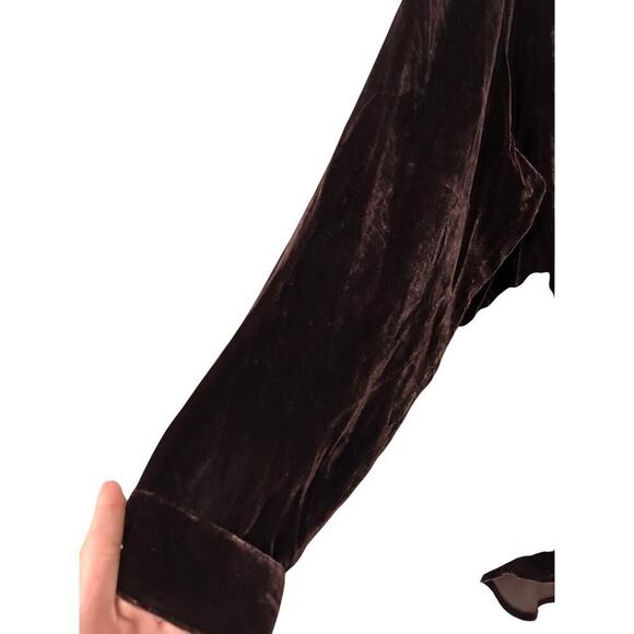 JONES & CO Vintage Silk Blend Chocolate Brown Velvet Oversized Button Down Top S - Picture 4 of 10